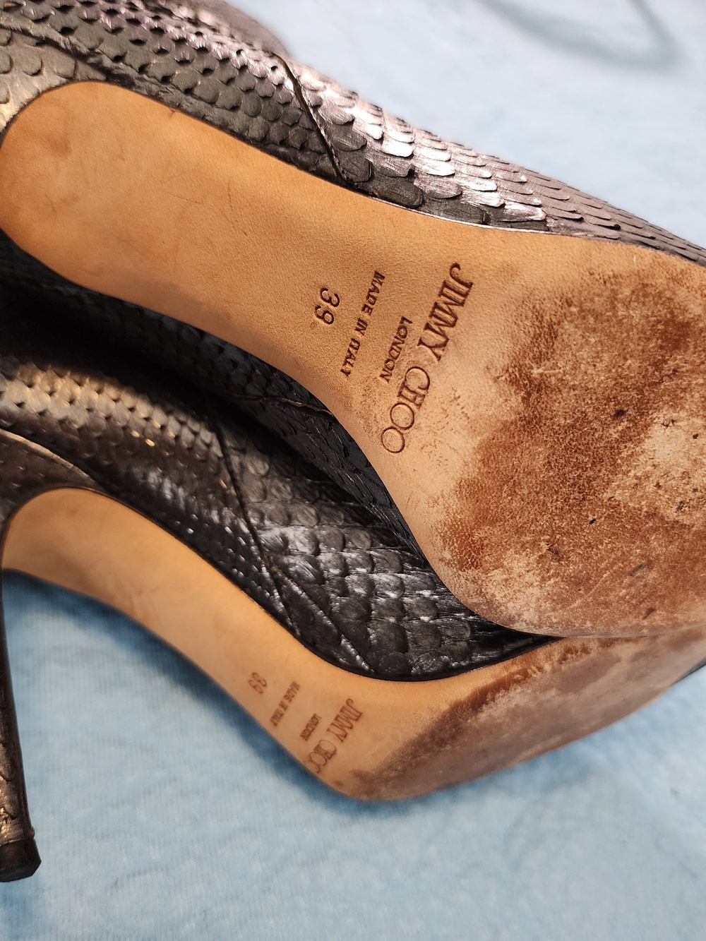 Jimmy Choo Black Snake-Embossed Leather Pumps